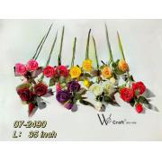 Artificial Flower-3 Heads Branch Ocean Rose-Long Stem-Mixed Colors-24pcs/box - 120/ctn